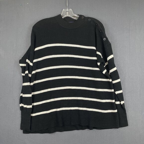 Polo Ralph Lauren Women's Button Shoulder Striped Mock Neck Black Sweater Sz L - Picture 1 of 6